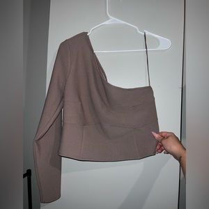 One-Sleeve Tan Cropped Abercrombie Top